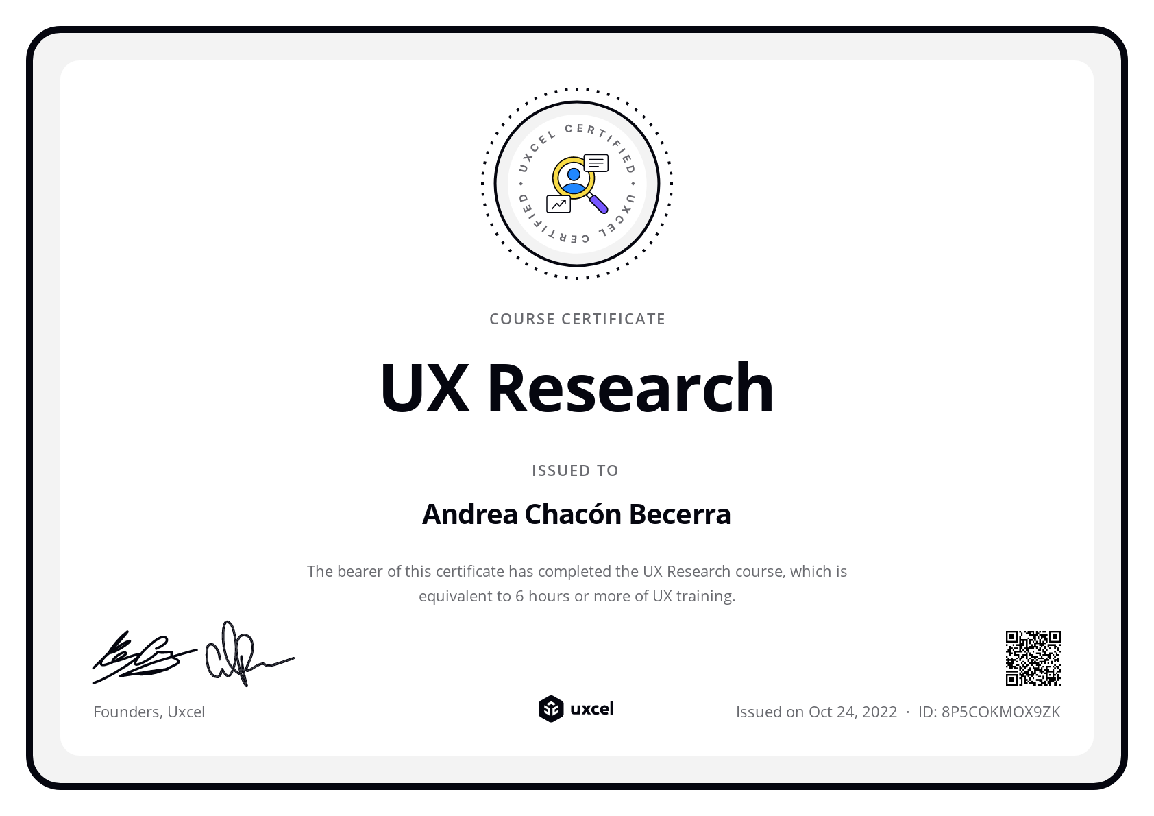 Andrea Chacón Becerra's certificate